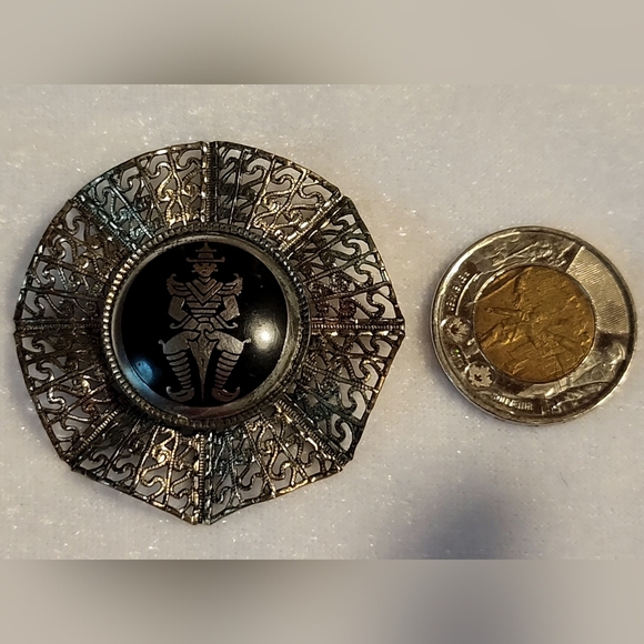 Vintage Filigree Siam Enamel Silvertone Brooch / Pin - Picture 3 of 3